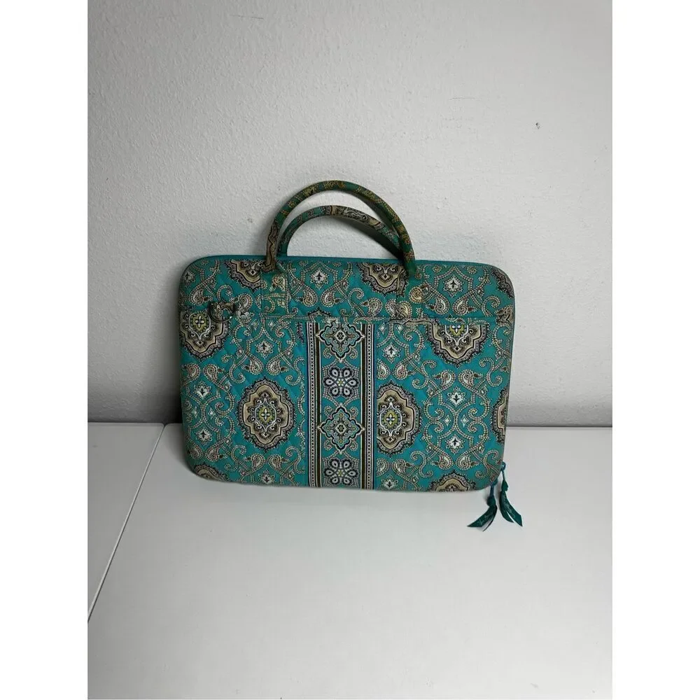 Rare Vera Bradley Laptop Portfolio Turquoise Brown Bag 17